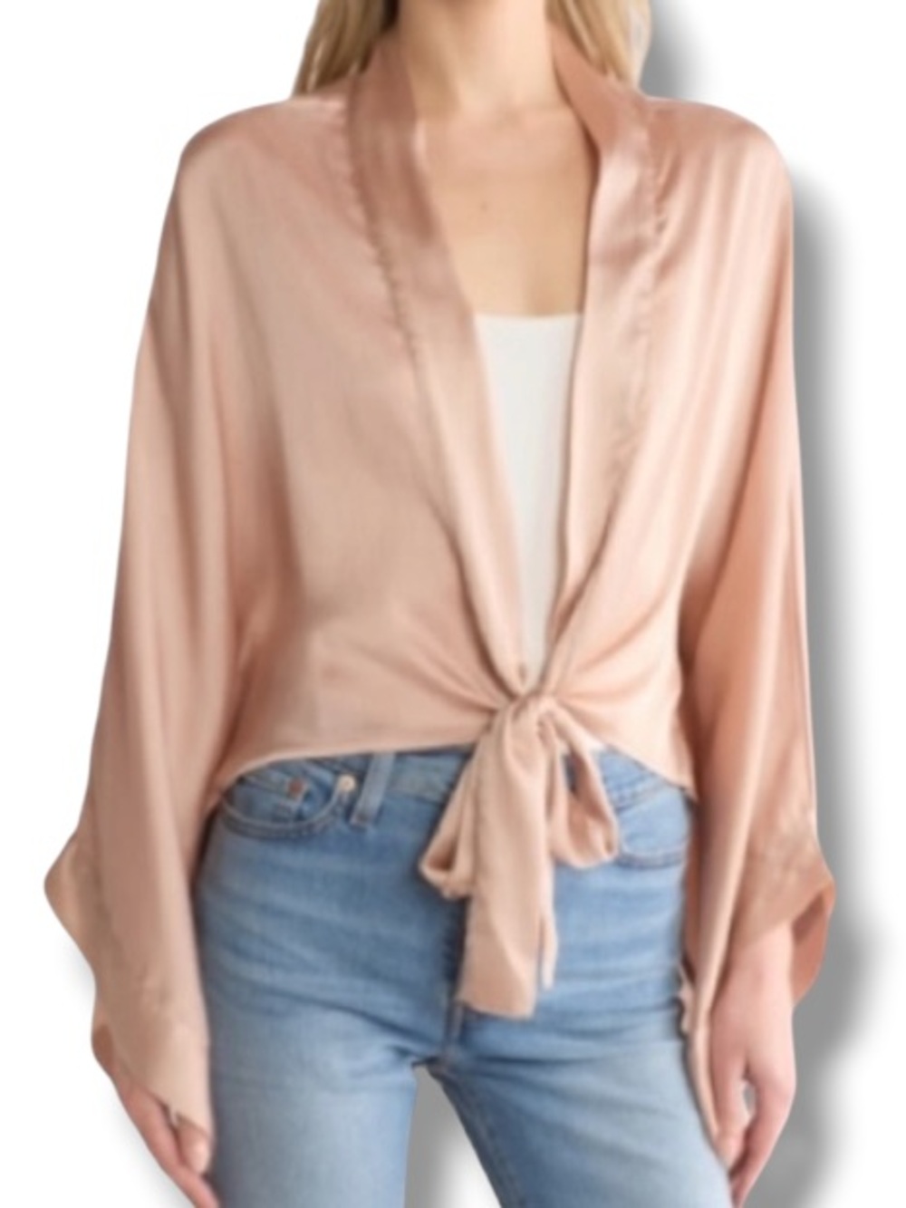 Nordstrom Rack Women’s Rose Pink Tie Front Ruana Bell Sleeve Cover Up Wrap Shawl